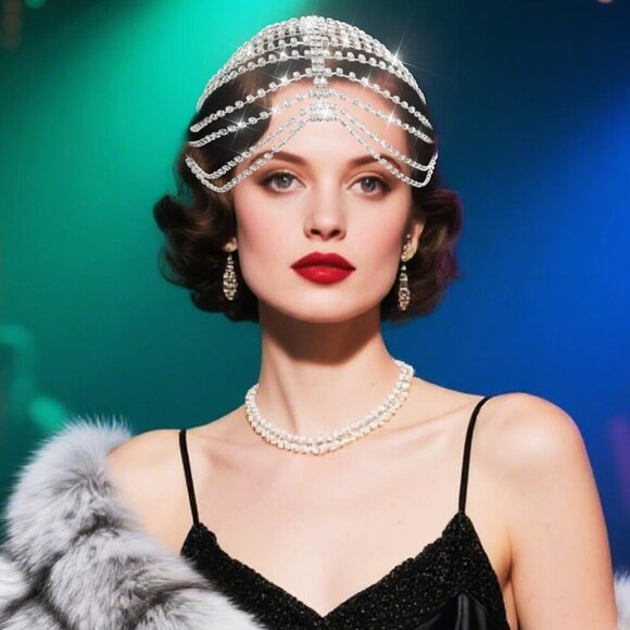 1920s Crystal Flapper Headband Alloy Rhinestone Roaring 20s Party Accessory main image 6